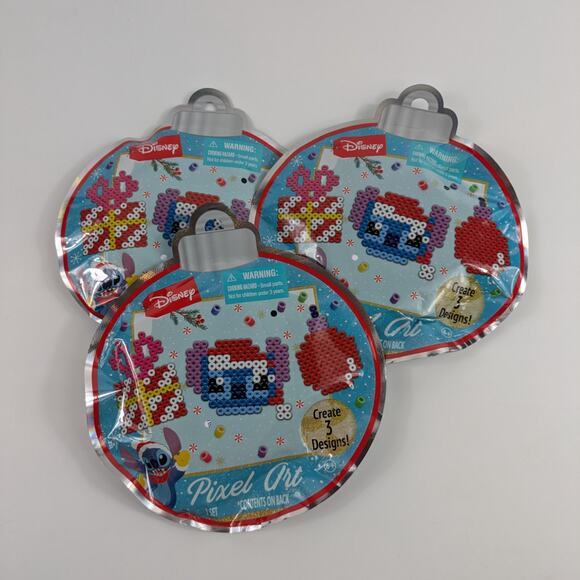 3 Disney Stitch Craft Christmas Pixel Art Perler Fuse Beads Kit Hama New Kids - Picture 1 of 4